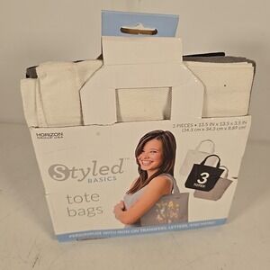 Styled Basics Tote Bags 3 Pack White‎ Gray Black